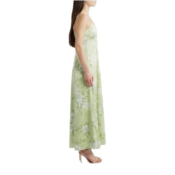 Wayf Mella Floral Cocktail Maxi Dress Satin Feel “Celery Bouquet” NWD US M - Picture 4 of 13
